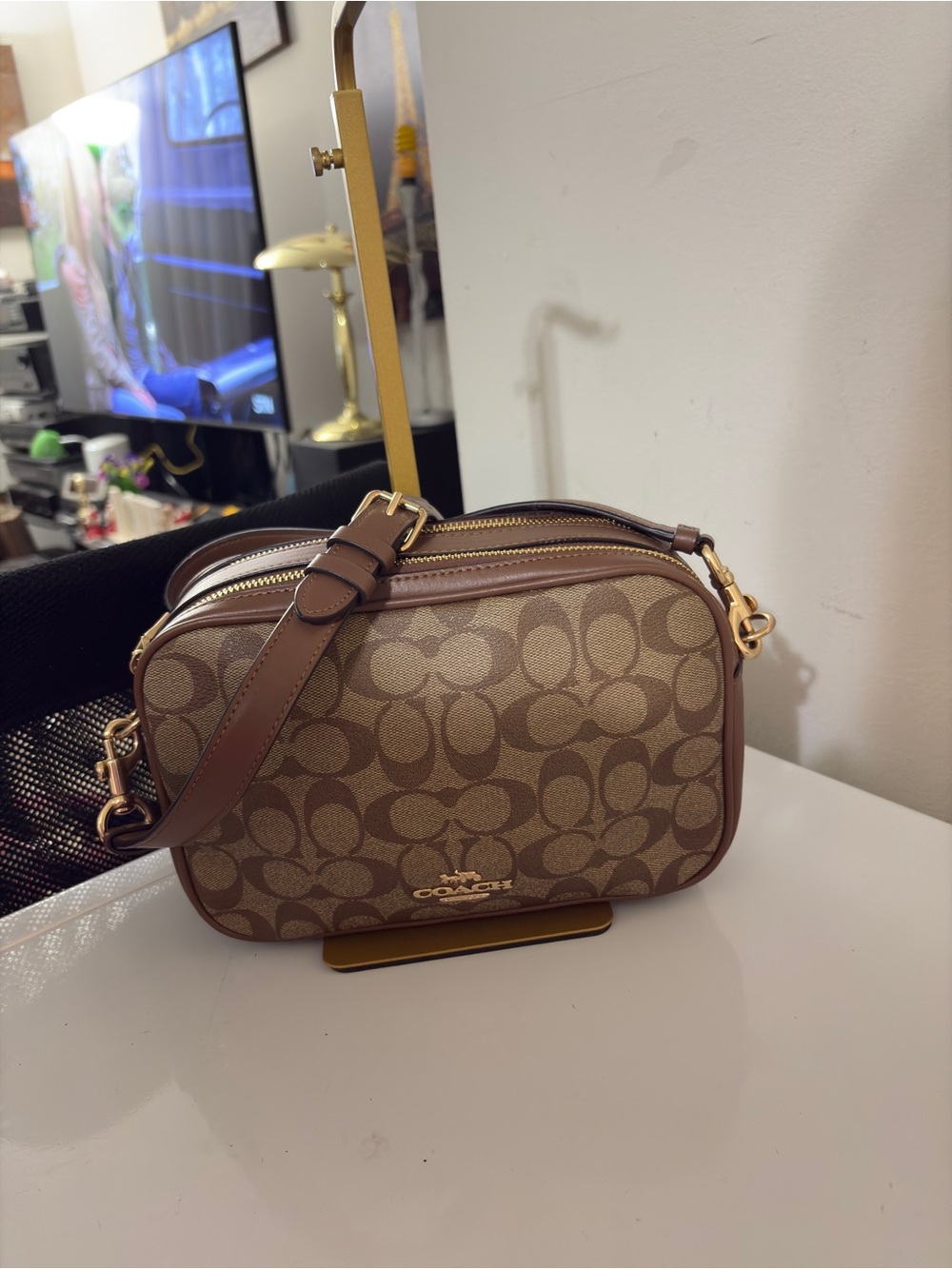 Coach Brown Signature Canvas Crossbody with Gold Hardware